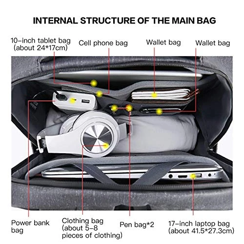 Laptop Backpack 17 Inch Travel Computer Pack Bag With USB Charging Port Waterproof Oxford College 6 Laptop Backpack 17 Inch Travel Computer Pack Bag With USB Charging Port Waterproof Oxford College - Image 6