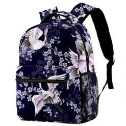 LORVIES White Japanese Cranes And Pink Branches Backpack Hiking Daypack For Adults Kids