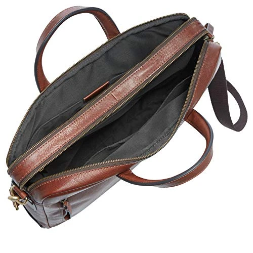 Fossil Men's Haskel Leather Double Zip Briefcase Messenger Laptop Bag, Cognac 6 Fossil Men's Haskel Leather Double Zip Briefcase Messenger Laptop Bag, Cognac - Image 6