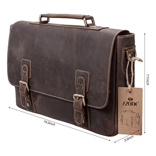 S-Zone Men'S Crazy-Horse Leather Business Briefcase Shoulder Laptop Bag 7 S-Zone Men'S Crazy-Horse Leather Business Briefcase Shoulder Laptop Bag - Image 7