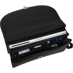 Jack Georges [Personalized Initials Embossing] Platinum Double Gusset Flap Over Leather Briefcase In Black -Luggage Factory 51Qlpl0ErbL