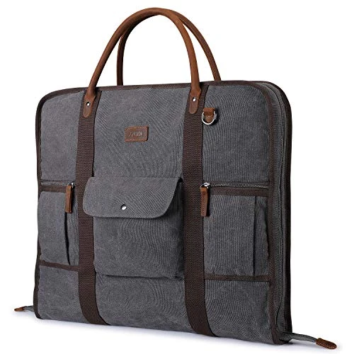 Carry On Garment Bag For Business Travel S-ZONE Canvas Leather Men Suit Cover 1 Carry On Garment Bag For Business Travel S-ZONE Canvas Leather Men Suit Cover