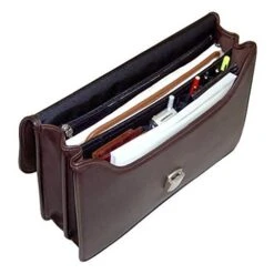 Jack Georges [Personalized Initials Embossing] Platinum Double Gusset Flap Over Leather Briefcase In Black -Luggage Factory 51ShtNEhKKL