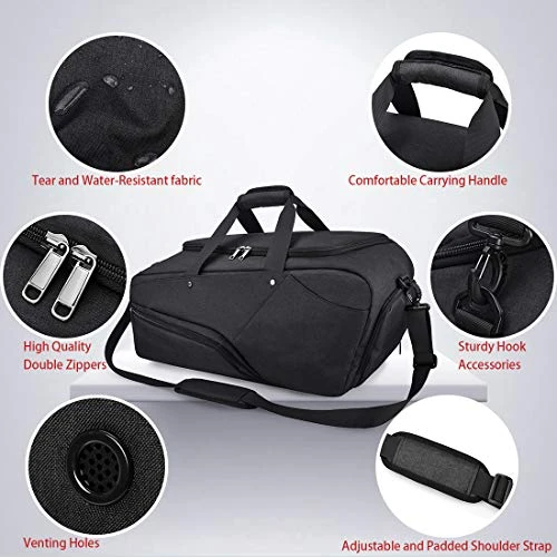 Gym Bag Sports Duffle Bag With Shoes Compartment Waterproof Large Travel Duffel Bags Weekender Overnight Bag For Men Women 45L Black 3 Gym Bag Sports Duffle Bag With Shoes Compartment Waterproof Large Travel Duffel Bags Weekender Overnight Bag For Men Women 45L Black - Image 3