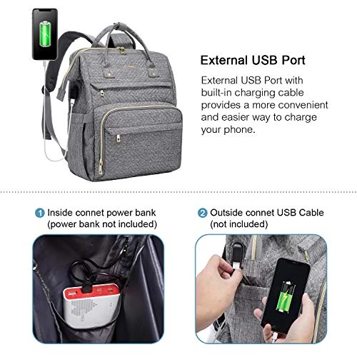 LOVEVOOK Laptop Backpack Womens Computer Bag Nurse Teacher Backpack Purse Laptop Bookbag, 17 Inch, Plait Grey 2 LOVEVOOK Laptop Backpack Womens Computer Bag Nurse Teacher Backpack Purse Laptop Bookbag, 17 Inch, Plait Grey - Image 2