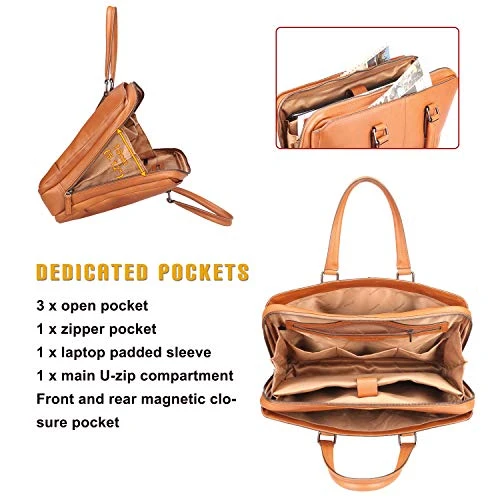 Banuce Vintage Full Grains Italian Leather Briefcase For Men Women Business 14 Inch U-zip Laptop 5 Banuce Vintage Full Grains Italian Leather Briefcase For Men Women Business 14 Inch U-zip Laptop - Image 5