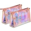 WestonBasics Holographic Makeup Bag, Set Of 2 Iridescent Makeup Pouch For Cosmetic Toiletry, Pencil, Brush, Makeup Organizer Bags For Women Girls, Teens, Bridesmaids, Great For Travel, Gifts, 2 PCS