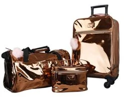 Vue Metallic Lightweight Spinner Carry On Luggage 3pc Carry On Set W/ 22" Luggage, Duffel Bag & Cosmetic Bag (Rose Gold)