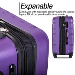 Expandable 3 Piece Luggage Sets Hardside Durable Suitcase With Spinner Wheels TSA Lock, 3 Pcs Carry On Case Travel Home Outdoor School Lightweight Trolley Case ( 20" 24" 28" Purple) -Luggage Factory 51Zk YMcJ8S