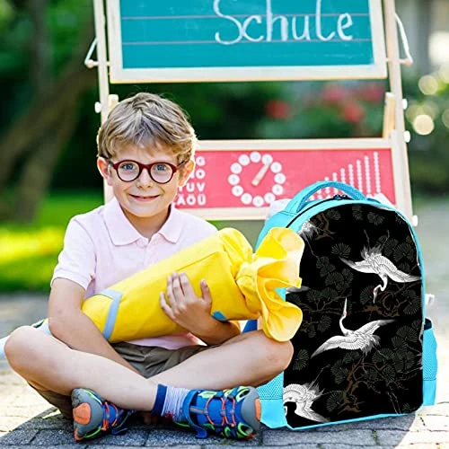 LORVIES Japanese Crane Pattern Backpack Kids School Book Bags For Elementary Primary Schooler For Boys 3 LORVIES Japanese Crane Pattern Backpack Kids School Book Bags For Elementary Primary Schooler For Boys - Image 3