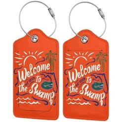 Welcome To The Swamp Florida Gator Gators Fishing Luggage Tag Leather Luggage Decor With Privacy Cover Stainless Steel