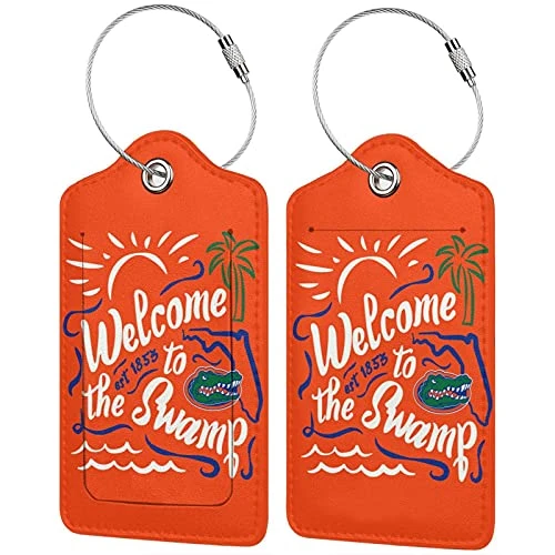 Welcome To The Swamp Florida Gator Gators Fishing Luggage Tag Leather Luggage Decor With Privacy Cover Stainless Steel 1 Welcome To The Swamp Florida Gator Gators Fishing Luggage Tag Leather Luggage Decor With Privacy Cover Stainless Steel