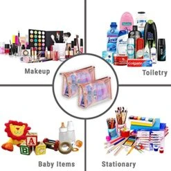 WestonBasics Holographic Makeup Bag, Set Of 2 Iridescent Makeup Pouch For Cosmetic Toiletry, Pencil, Brush, Makeup Organizer Bags For Women Girls, Teens, Bridesmaids, Great For Travel, Gifts, 2 PCS -Luggage Factory 51bck 8CmJL