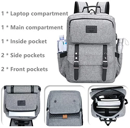 Laptop Backpack Women Men College Backpacks Bookbag Vintage Backpack Book Bag Fashion Back Pack Anti Theft Travel Backpacks With Charging Port Fit 15.6 Inch Laptop Grey 5 Laptop Backpack Women Men College Backpacks Bookbag Vintage Backpack Book Bag Fashion Back Pack Anti Theft Travel Backpacks With Charging Port Fit 15.6 Inch Laptop Grey - Image 5