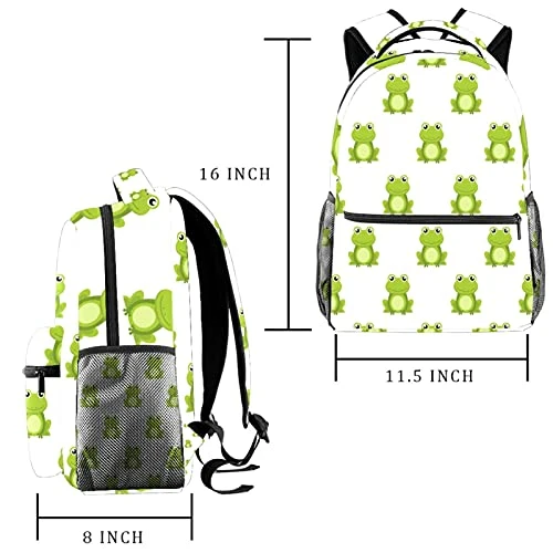 LORVIES Cute Cartoon Green Frogs Lightweight School Classic Backpack Travel Rucksack For Girls Women Kids Teens 6 LORVIES Cute Cartoon Green Frogs Lightweight School Classic Backpack Travel Rucksack For Girls Women Kids Teens - Image 6