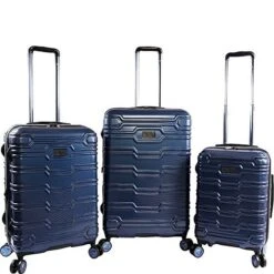 ORIGINAL PENGUIN Collins 3 Piece Set Expandable Suitcase With Spinner Wheels, Metallic Blue