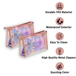 WestonBasics Holographic Makeup Bag, Set Of 2 Iridescent Makeup Pouch For Cosmetic Toiletry, Pencil, Brush, Makeup Organizer Bags For Women Girls, Teens, Bridesmaids, Great For Travel, Gifts, 2 PCS -Luggage Factory 51f0DlDXvYL