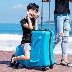 N/A AO WEI LA OW Duffel Bag For Kids Ride-On Suitcase Carry-On Luggage With Wheels Fits To Kids Aged 6-12 Years Old (Blue, 24 Inch). -Luggage Factory 51g9JxLLb7L