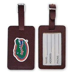 Zumer Sport Florida Gators Football Leather Luggage Tag - Made From The Same Exact Materials As A Ball - Unique Design For Standing Out During Travel - ID Card Badge Slot - Brown