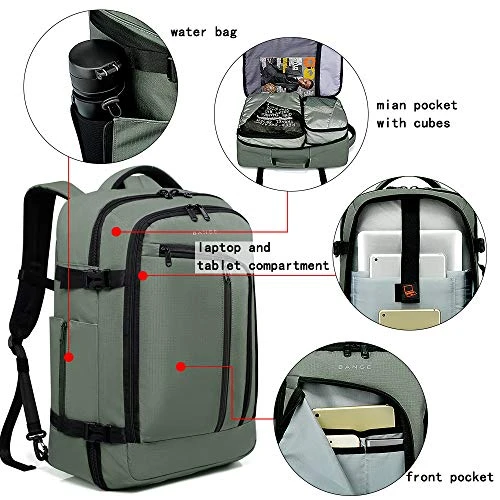 BANGE Travel Overnight Backpack,40-Liter FAA Flight Approved Weekender Bag Carry On Backpack GREEN (Backpack With 3 Cubes) 6 BANGE Travel Overnight Backpack,40-Liter FAA Flight Approved Weekender Bag Carry On Backpack GREEN (Backpack With 3 Cubes) - Image 6