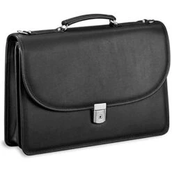 Jack Georges [Personalized Initials Embossing] Platinum Double Gusset Flap Over Leather Briefcase In Black -Luggage Factory 51i 2Bi03NlbL