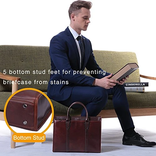 Banuce Vintage Full Grain Leather Briefcase For Men 2way Business Tote Laptop Shoulder Messenger 5 Banuce Vintage Full Grain Leather Briefcase For Men 2way Business Tote Laptop Shoulder Messenger - Image 5
