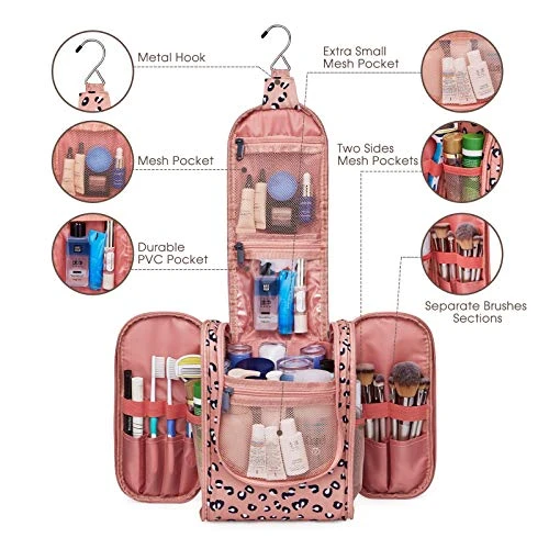 Hanging Travel Toiletry Bag Cosmetic Make Up Organizer For Women And Men (Orange Leopard) 7 Hanging Travel Toiletry Bag Cosmetic Make Up Organizer For Women And Men (Orange Leopard) - Image 7