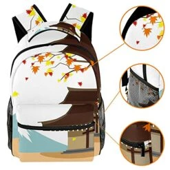 LORVIES Japanese Autumn Maple House Fuji Mountain Lightweight School Classic Backpack Travel Rucksack For Girls Women Kids Teens -Luggage Factory 51kiiNIYvWS