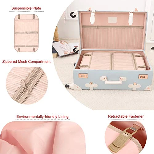 UNIWALKER Retro Luggage Set 20 Inch Women Cute Suitcase With 12 Inch Carry On Handbag (Embossed Blue) 5 UNIWALKER Retro Luggage Set 20 Inch Women Cute Suitcase With 12 Inch Carry On Handbag (Embossed Blue) - Image 5