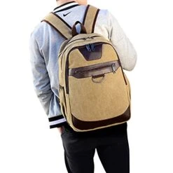 ABage Vintage Canvas Leather Travel Student Laptop Backpack School Bag Bookbag Rucksack, Khaki -Luggage Factory 51lUgwj3QTL