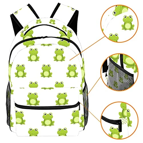 LORVIES Cute Cartoon Green Frogs Lightweight School Classic Backpack Travel Rucksack For Girls Women Kids Teens 5 LORVIES Cute Cartoon Green Frogs Lightweight School Classic Backpack Travel Rucksack For Girls Women Kids Teens - Image 5