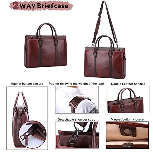 Banuce Vintage Full Grain Leather Briefcase For Men 2way Business Tote Laptop Shoulder Messenger 4 Banuce Vintage Full Grain Leather Briefcase For Men 2way Business Tote Laptop Shoulder Messenger - Image 4