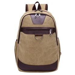 ABage Vintage Canvas Leather Travel Student Laptop Backpack School Bag Bookbag Rucksack, Khaki
