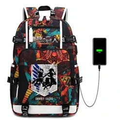 Attacks On Titans Backpack,USB Charging Port Laptop Backpack,Casual Travel Backpack Multipurpose Computer Bag Large Black College Bookbag