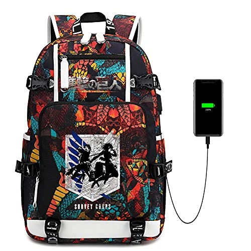 Attacks On Titans Backpack,USB Charging Port Laptop Backpack,Casual Travel Backpack Multipurpose Computer Bag Large Black College Bookbag 1 Attacks On Titans Backpack,USB Charging Port Laptop Backpack,Casual Travel Backpack Multipurpose Computer Bag Large Black College Bookbag