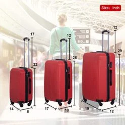 Suitcase Luggage Sets 3 Piece Travel Carry With Password Lock Lightweight Durable ABS Spinner 20 24 28 Inch,Red -Luggage Factory 51plh0VQuuL