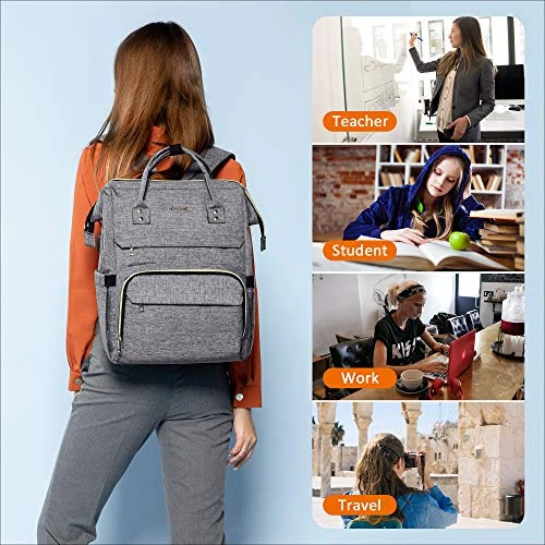 Laptop Backpack For Women Fashion Travel Bags Business Computer Purse Work Bag With USB Port, Grey 4 Laptop Backpack For Women Fashion Travel Bags Business Computer Purse Work Bag With USB Port, Grey - Image 4