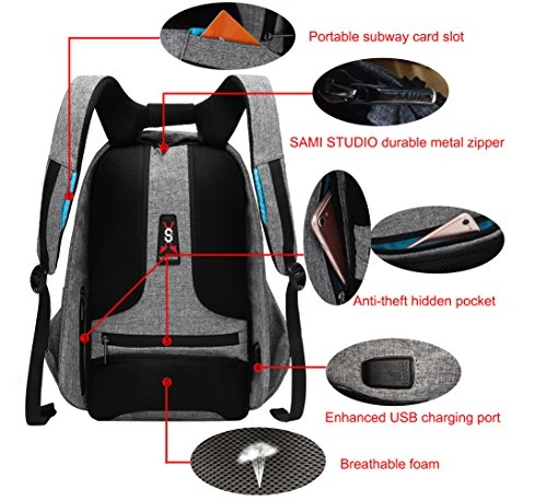 Sami Tudio Anti-Theft Backpack With Usb Charging Port Business Laptop Backpack Fits To 15.6 Inch 5 Sami Tudio Anti-Theft Backpack With Usb Charging Port Business Laptop Backpack Fits To 15.6 Inch - Image 5