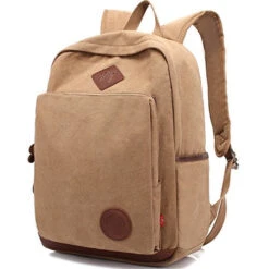 Canvas Backpack,AUGUR Casual Vintage Laptop Backpack, Lightweight School Daypack (Khaki)