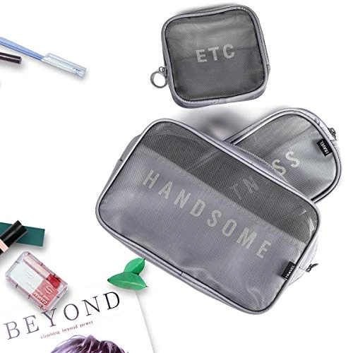 3 Set Large Capacity Makeup Bags Cosmetic Pouch Bags Toiletry Bag For Women Men,Assorted Size Mesh Breathable Toiletry Bag Makeup Brush Bags Travel Kit (Gray) 5 3 Set Large Capacity Makeup Bags Cosmetic Pouch Bags Toiletry Bag For Women Men,Assorted Size Mesh Breathable Toiletry Bag Makeup Brush Bags Travel Kit (Gray) - Image 5