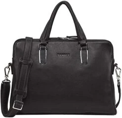 Banuce Black Soft Genuine Leather Briefcase For Women Men Business Work 14" Laptop Messenger Bag