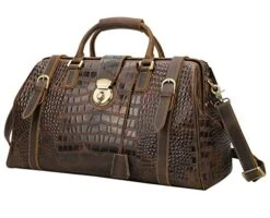 Polare 21" Crocodile Pattern Cowhide Leather Weekender Travel Overnight Luggage Duffel Bag