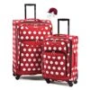American Tourister Disney Softside Spinner 2 Piece Luggage Set 21 And 28 And Travel Pillow (One Size, Minnie Mouse Polka Dot)