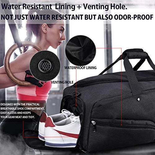 Gym Bag Sports Duffle Bag With Shoes Compartment Waterproof Large Travel Duffel Bags Weekender Overnight Bag For Men Women 45L Black 4 Gym Bag Sports Duffle Bag With Shoes Compartment Waterproof Large Travel Duffel Bags Weekender Overnight Bag For Men Women 45L Black - Image 4