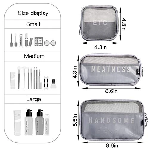 3 Set Large Capacity Makeup Bags Cosmetic Pouch Bags Toiletry Bag For Women Men,Assorted Size Mesh Breathable Toiletry Bag Makeup Brush Bags Travel Kit (Gray) 6 3 Set Large Capacity Makeup Bags Cosmetic Pouch Bags Toiletry Bag For Women Men,Assorted Size Mesh Breathable Toiletry Bag Makeup Brush Bags Travel Kit (Gray) - Image 6