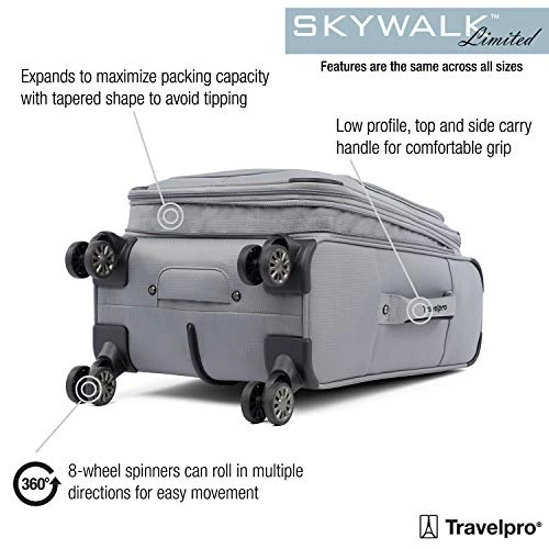Travelpro Skywalk Limited 3 Piece Spinner Suitcase Set - Softside Expandable Travel Luggage With Spinning Wheels – Carry On & Checked Bags, Grey 5 Travelpro Skywalk Limited 3 Piece Spinner Suitcase Set - Softside Expandable Travel Luggage With Spinning Wheels – Carry On & Checked Bags, Grey - Image 5