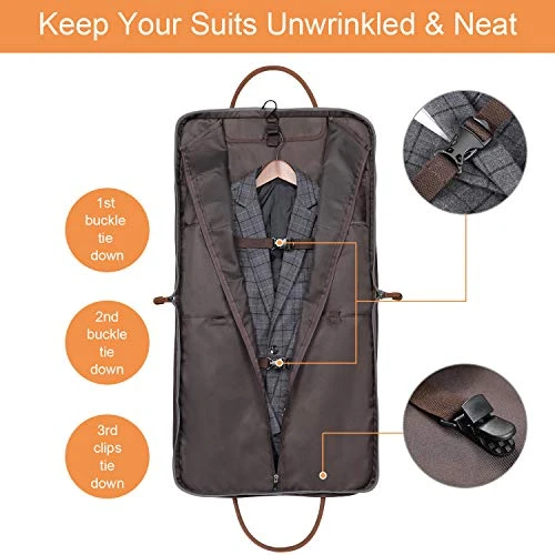 Carry On Garment Bag For Business Travel S-ZONE Canvas Leather Men Suit Cover 7 Carry On Garment Bag For Business Travel S-ZONE Canvas Leather Men Suit Cover - Image 7