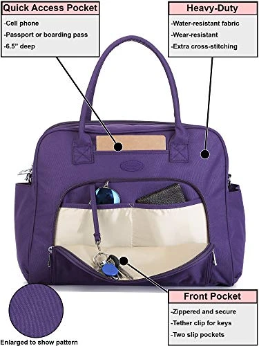 Lily & Drew Carry On Weekender Overnight Travel Shoulder Bag For 15.6 Inch Laptop Computers For Women (Purple) 3 Lily & Drew Carry On Weekender Overnight Travel Shoulder Bag For 15.6 Inch Laptop Computers For Women (Purple) - Image 3