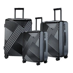 TPRC 3 Piece "Percy Collection" Premium 8-Wheel Luggage Set With TSA Lock System Includes 28" Suitcase, 24" Upright, And 20" Carry-On, Black Color Option