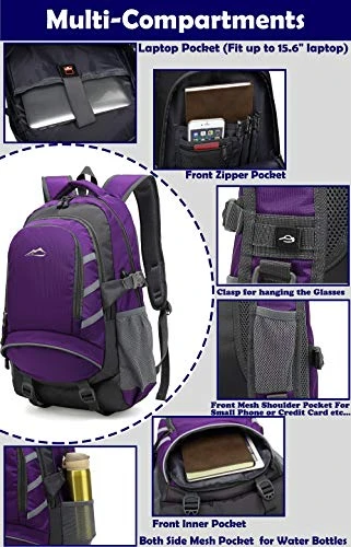 ProEtrade Backpack Daypack For School College Laptop Travel, Computer Bookbag Bag With USB Charging Port Anti Theft Laptop Compartment Fits 15.6 Inch Notebook, Gifts For Men & Women (Purple) 6 ProEtrade Backpack Daypack For School College Laptop Travel, Computer Bookbag Bag With USB Charging Port Anti Theft Laptop Compartment Fits 15.6 Inch Notebook, Gifts For Men & Women (Purple) - Image 6